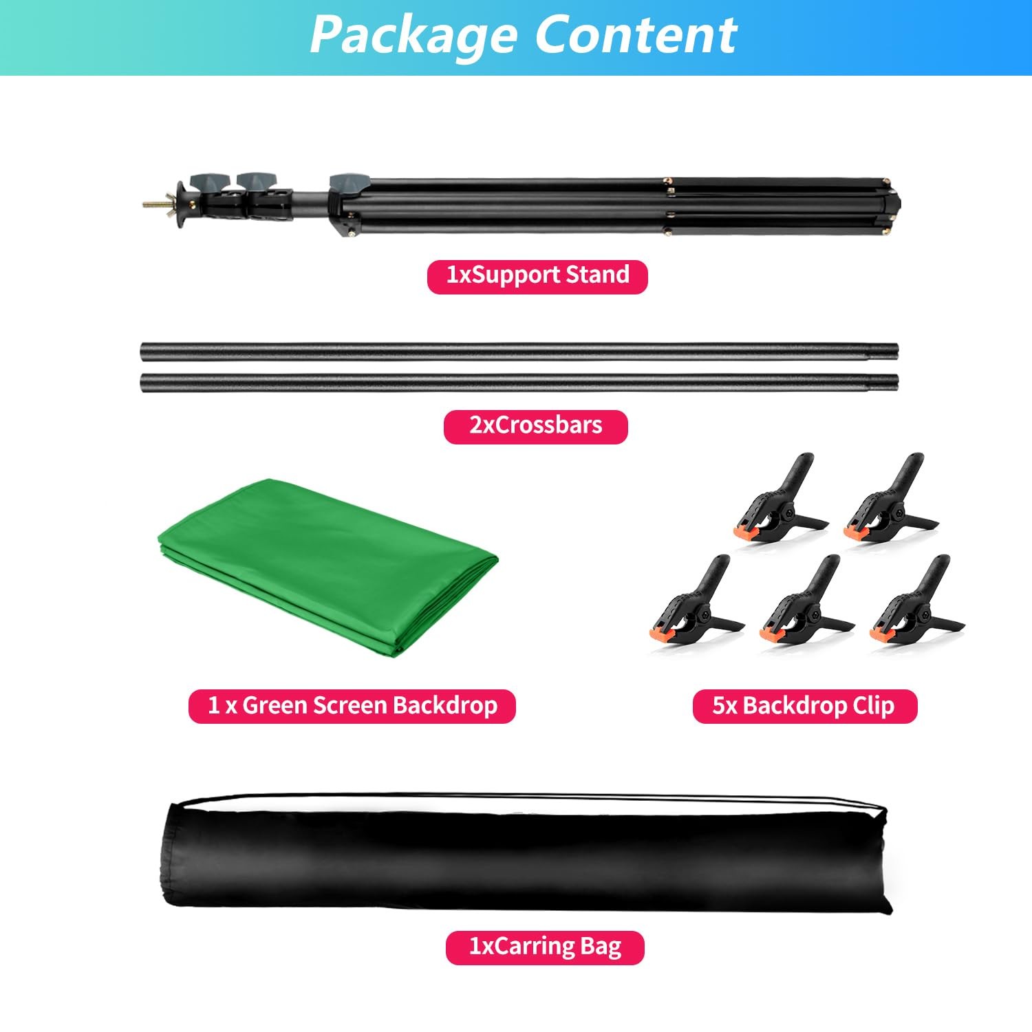 JEBUTU Green Screen Backdrop Kit with Stand 5X6.5ft Portable Green Screen Bac…
