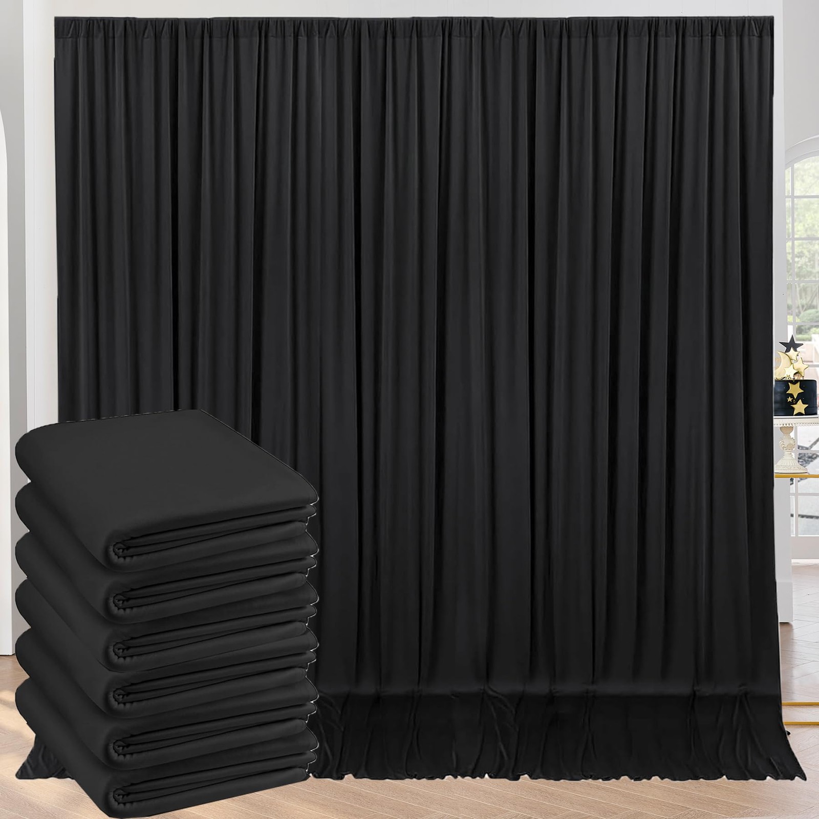 30ft x 10ft Wrinkle Free Black Backdrop Curtain for Parties, 6 Panels 5X10ft …