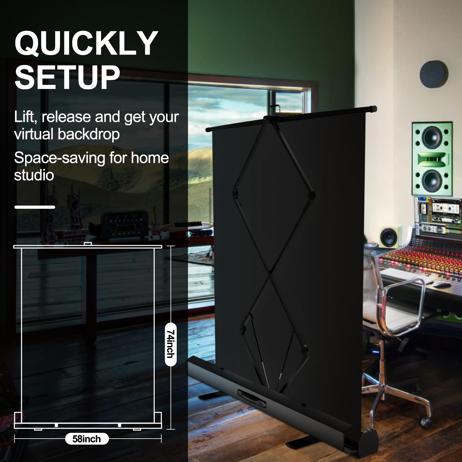 EMART 58x74in Collapsible Black Backdrop Screen, Retractable 58x74in,