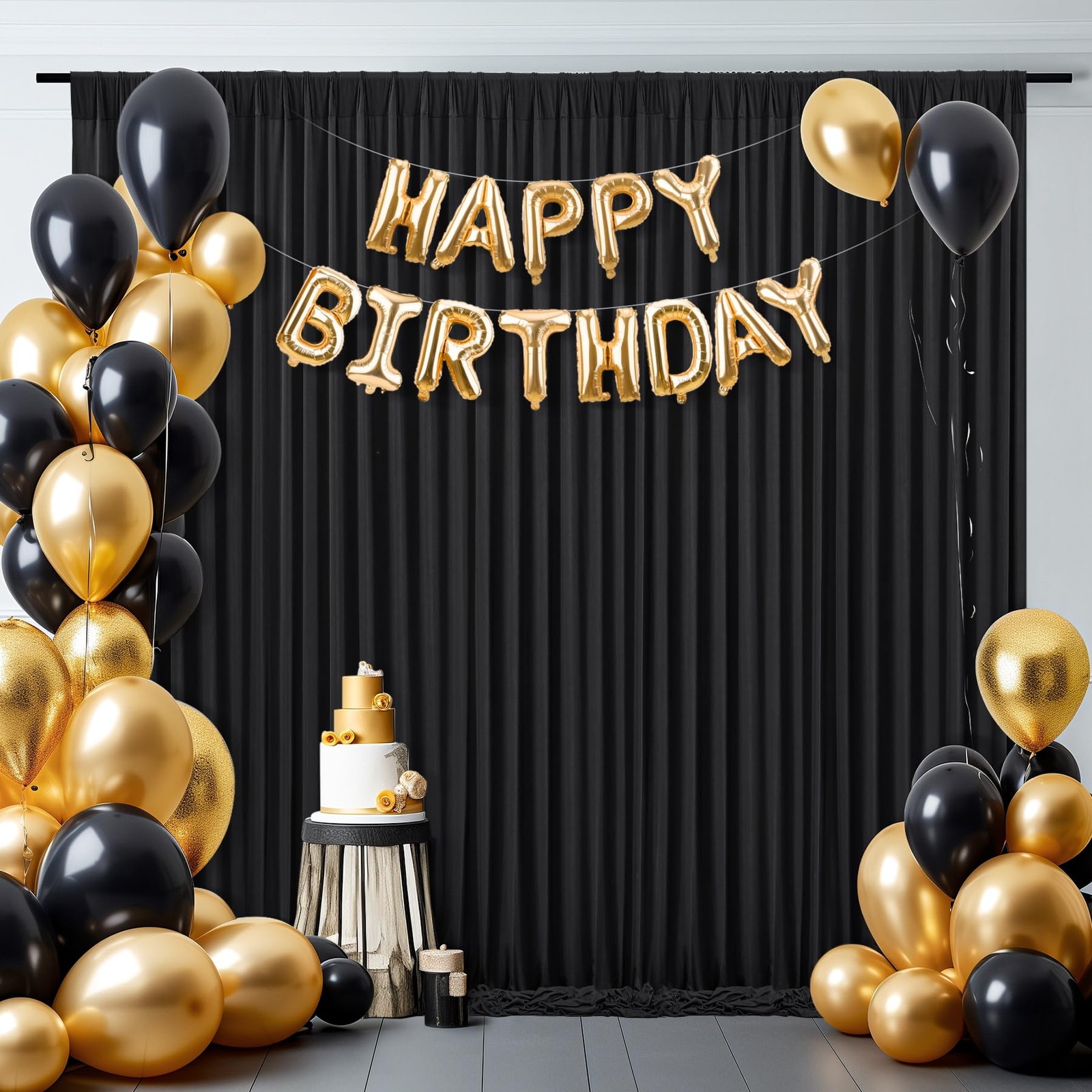 4 PCS 4x10ft Black Backdrop Curtains Polyester Wrinkle Free Photo Stand