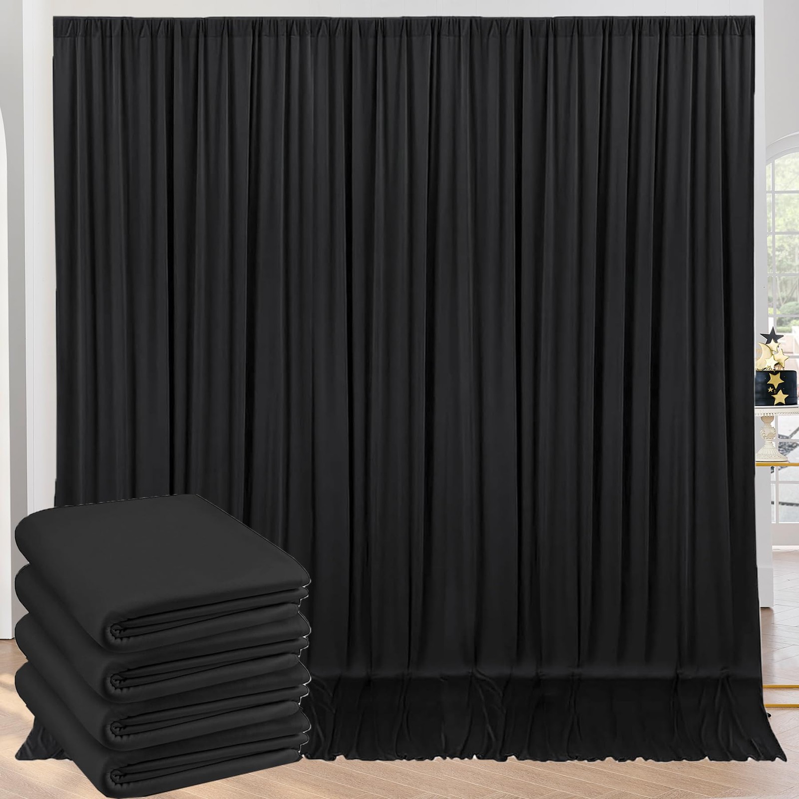 20ft x 10ft Wrinkle Free Black Backdrop Curtains for Parties, 4 Panels 5x10ft…