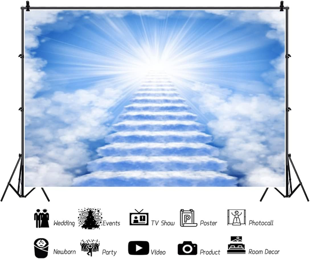 5X3Ft Heaven Backdrop – Stairs to Heaven Paradise God Bless Banner – Holy Light
