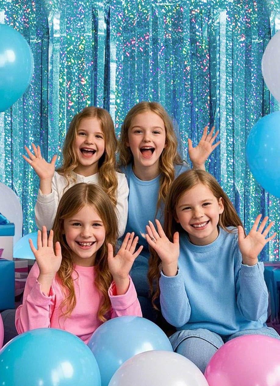 Blue Birthday Decorations Curtain Streamers Ocean Princess Booth 2 Pack,