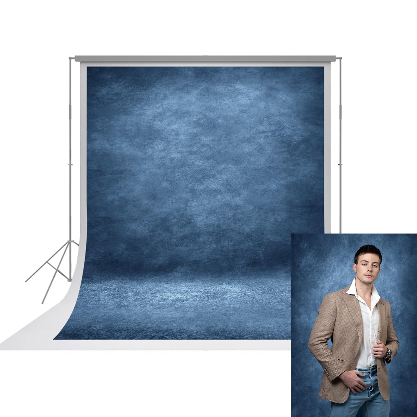 8×12 Abstract Dark Blue Fabric Photography Backdrop for Studio, Headshot, Sen…