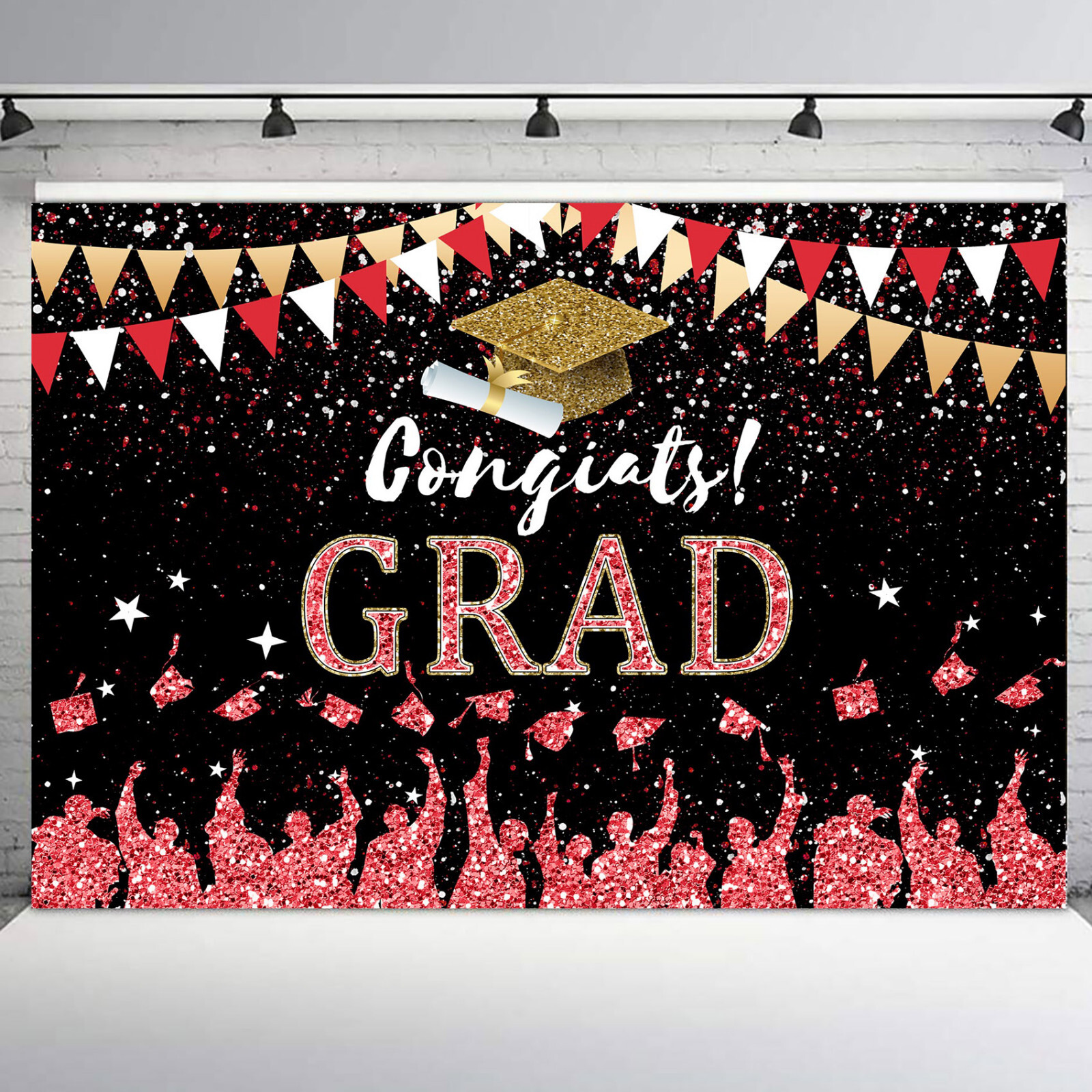 10x8ft Red Bachelor’s Cap 2026 Graduation Black Vinyl Backdrop Photo Background