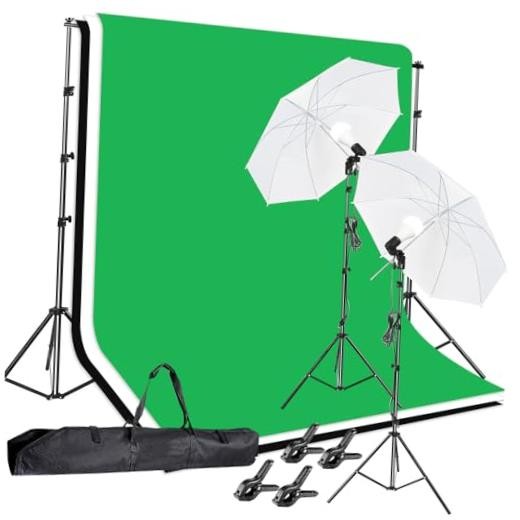 Photo Video Studio 10 x 8.5ft Stand with Muslin Backdrop (Green /White /Black)