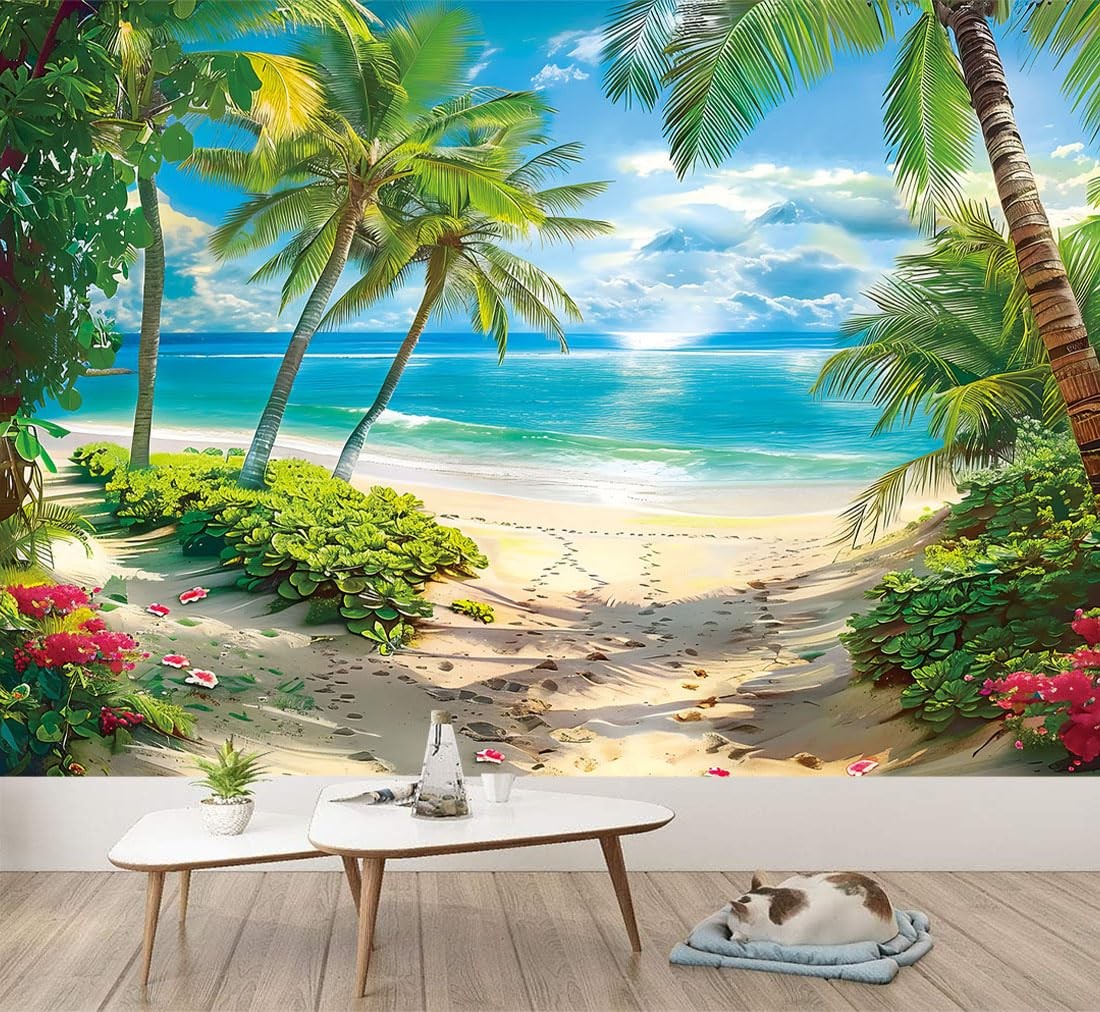 Summer Tropical Beach Backdrop Seaside Sand Palm Trees Hawaii 7×5 Ft Prop