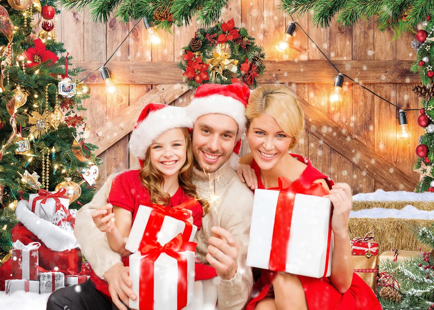 CYLYH 7x5FT Christmas Barn Wood Door Photography Backdrop Xmas Multicolor