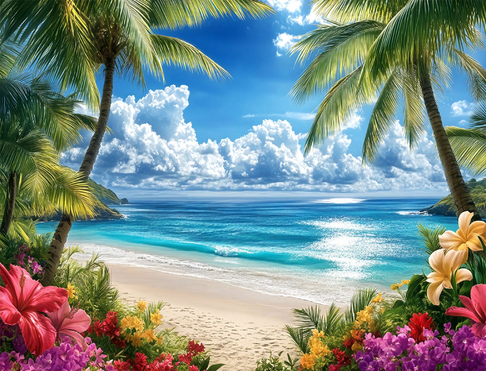 10x8ft Summer Tropical Green Palm Leaf Coastal Beach Background for Photography