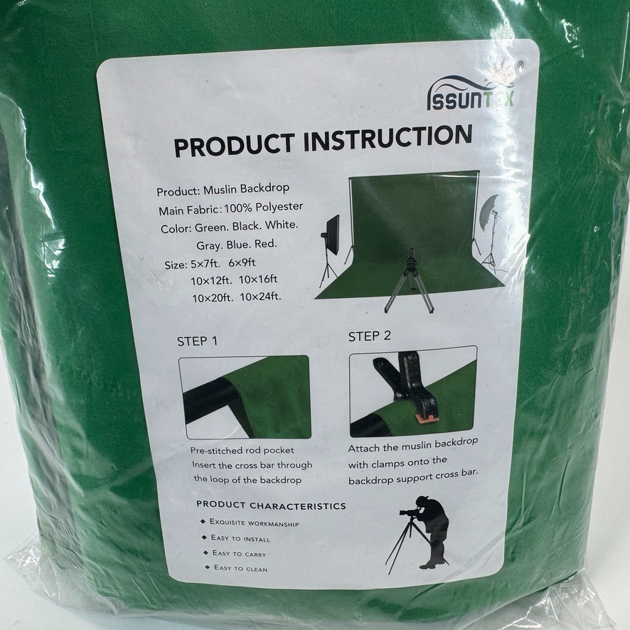 Issuntex 10 x 20 ft. (W x H) True Chromakey Green Backdrop Background Fabric