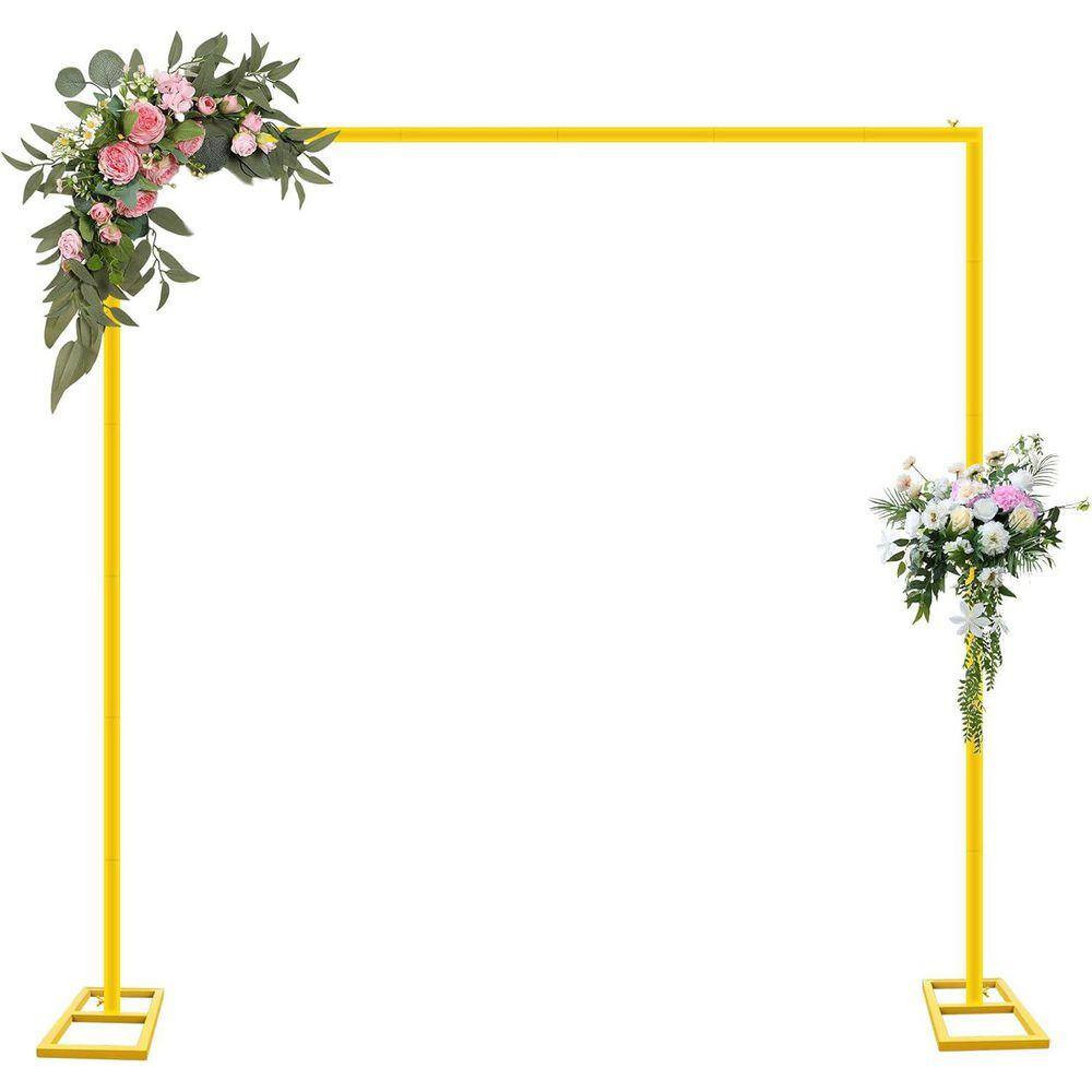 Wedding Arch Backdrop Stand 8 Ft. Adjustable Gold Metal Frame Heavy Duty for Par