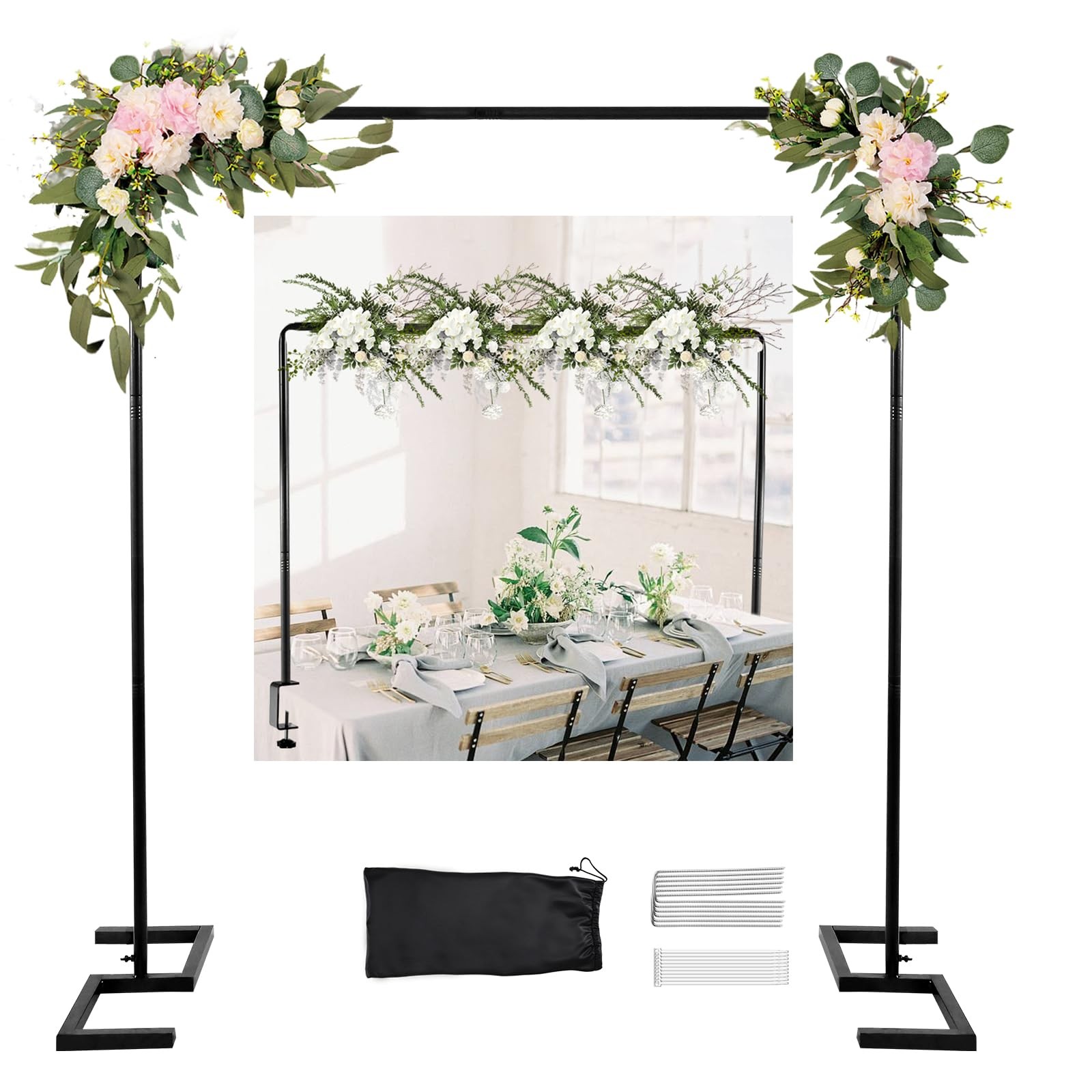 8.2 FT Wedding Arch Rectangle Stand Square Backdrop Stand, Extra Clamps to Ta…