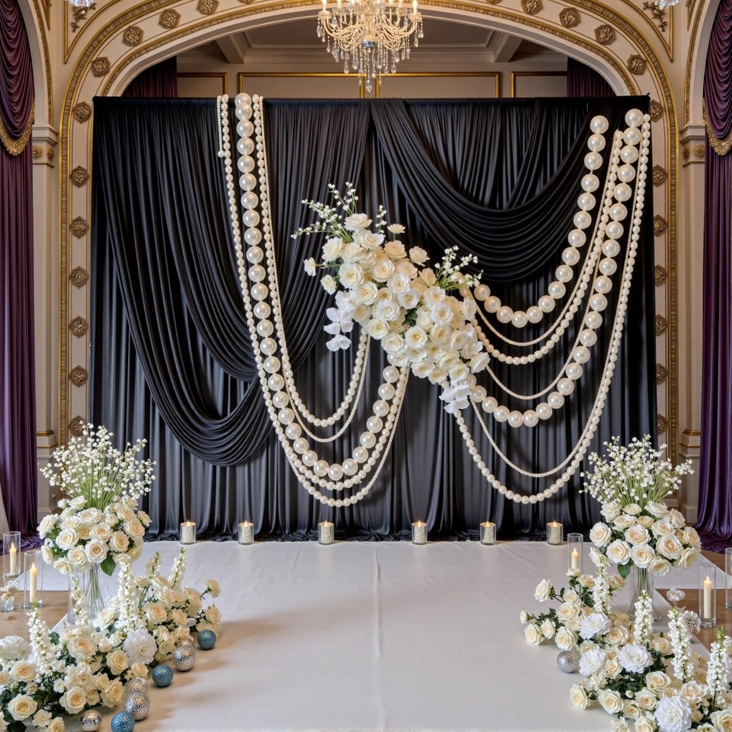 30 ft x 10 ft Wrinkle Free Black Backdrop Curtain for Parties, 6 Panels 5X10 ft
