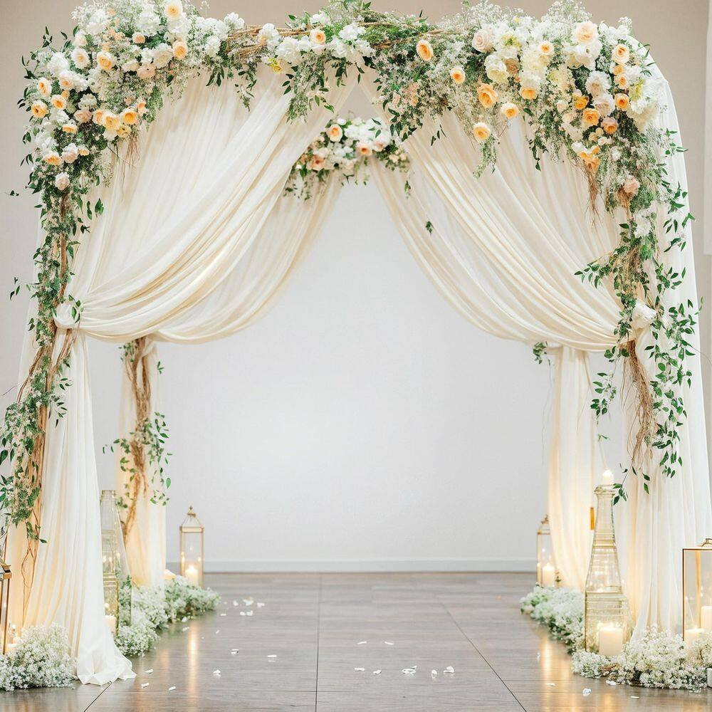 0.04 In. X 29 In. Draping Fabric Beige Chiffon Wedding Party Display Arbor 2 Pan