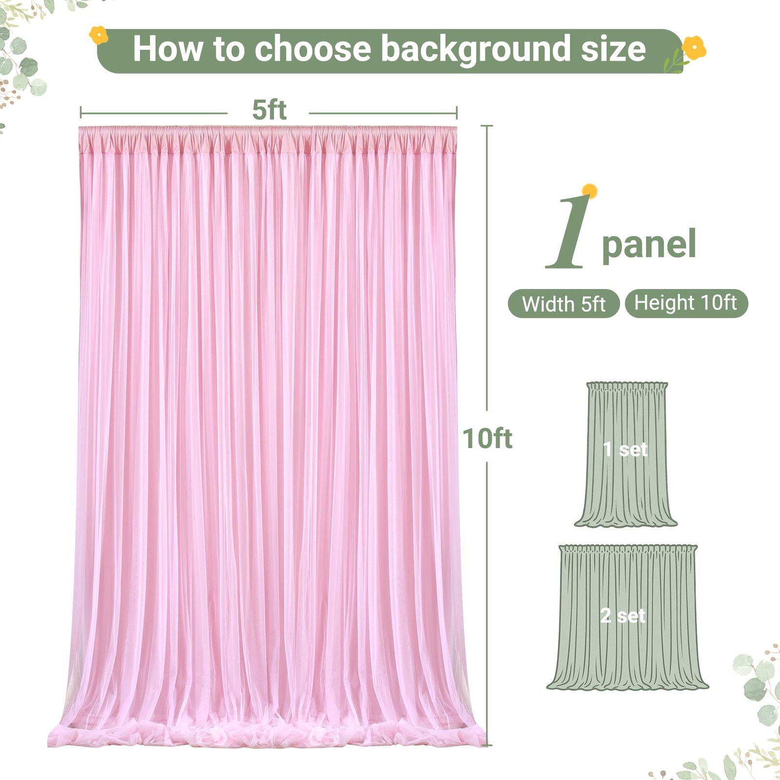 5×10 FT Baby Pink Tulle Wrinkle Free 2 Layer Backdrop Curtains Wedding Drapes