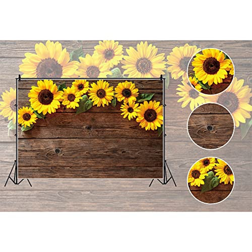 Wood Plank Sunflower Background for Photography 5x3ft Vintage Brown Wooden