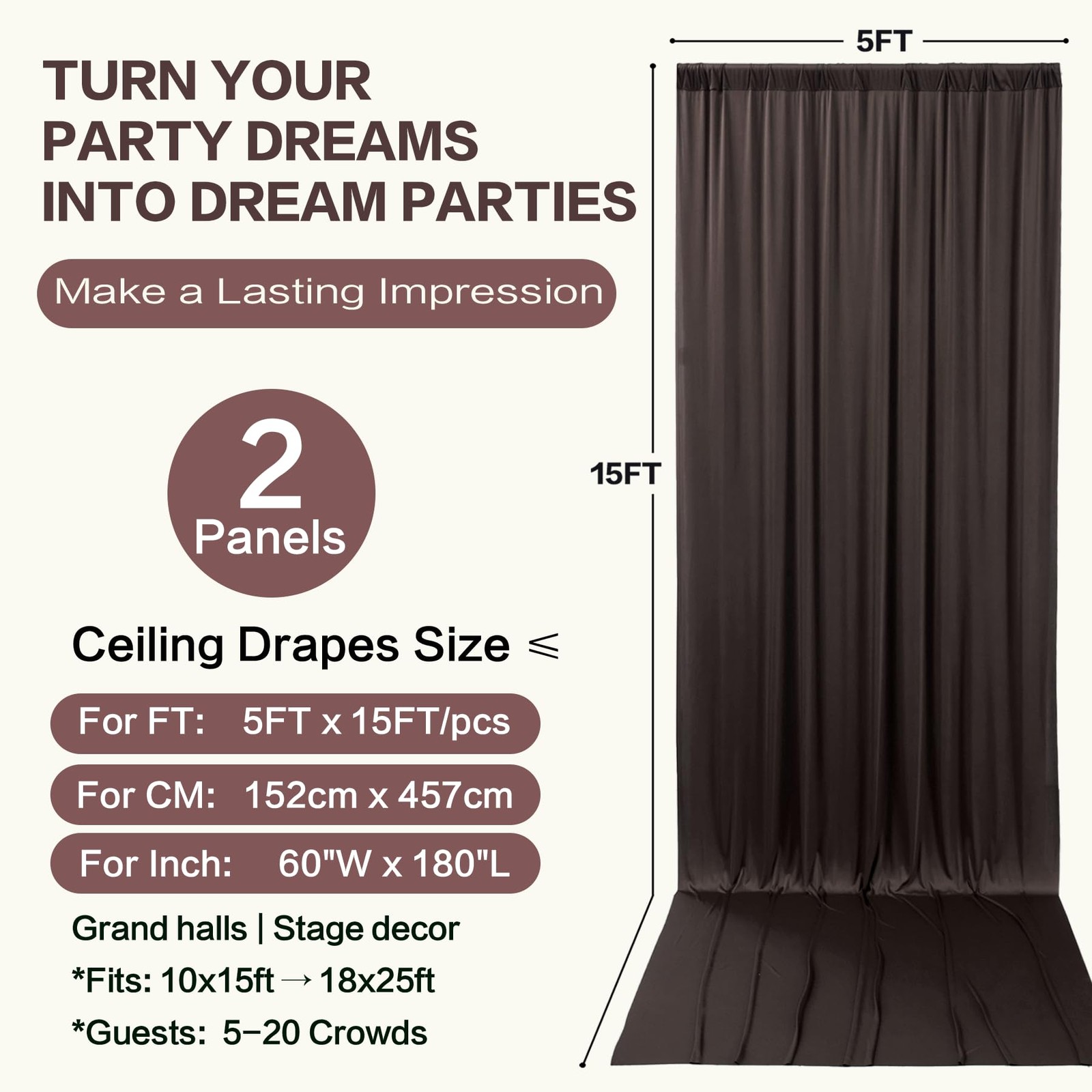 2 Panels 10×15 FT Brown Backdrop Curtain Wrinkle Free Polyester Photo Drapes