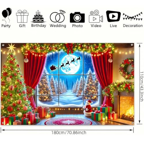 Merry Christmas Backdrop 71×43 Inch Winter Forest Decor Banner #08