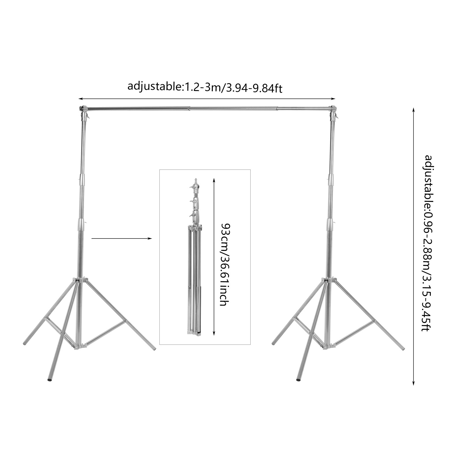 Adjustable Length Photo Video Studio Backdrop Background Support Stand With Bag