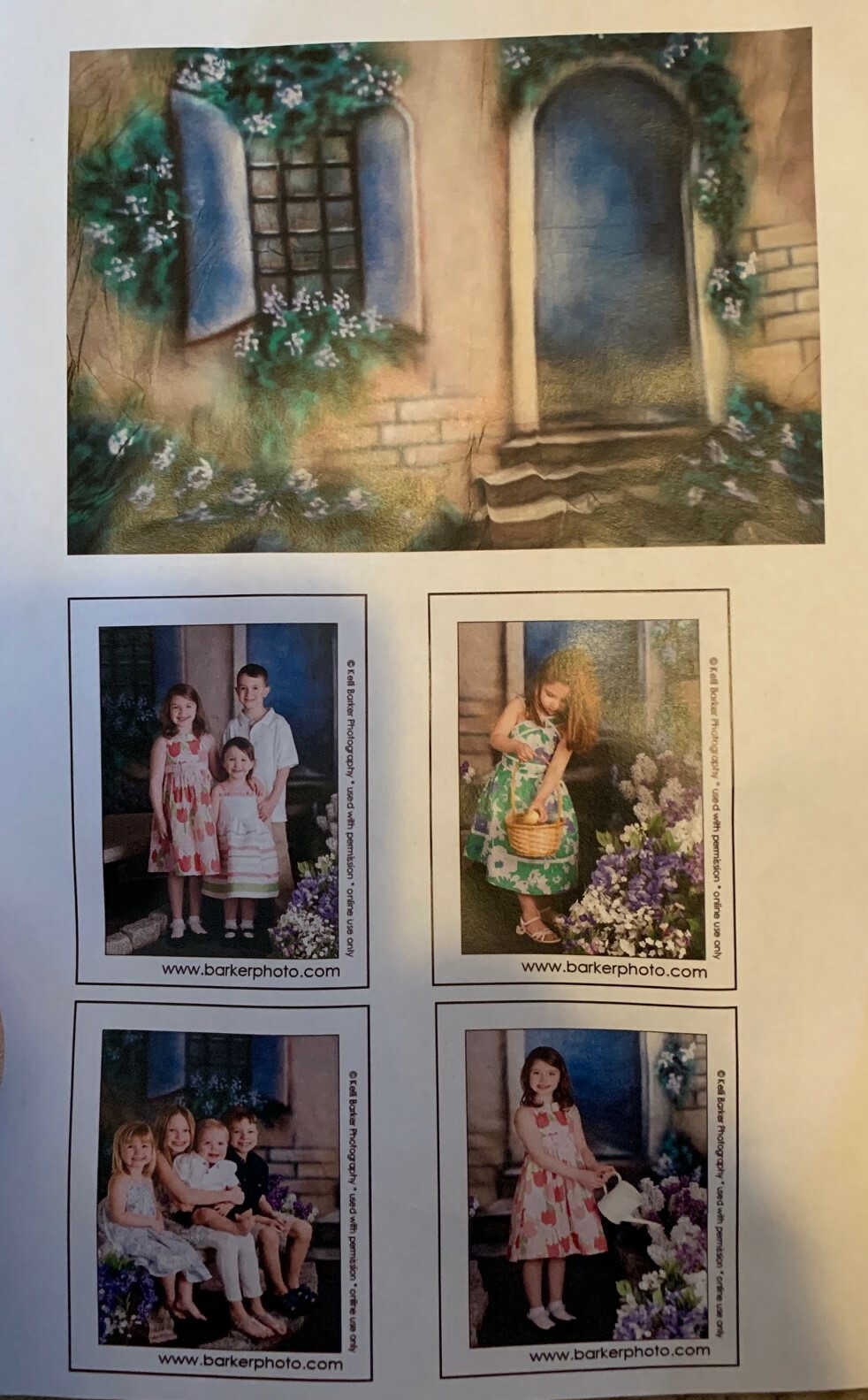used Photo backdrop, Christmas Holiday street scene OR stone house with flowers