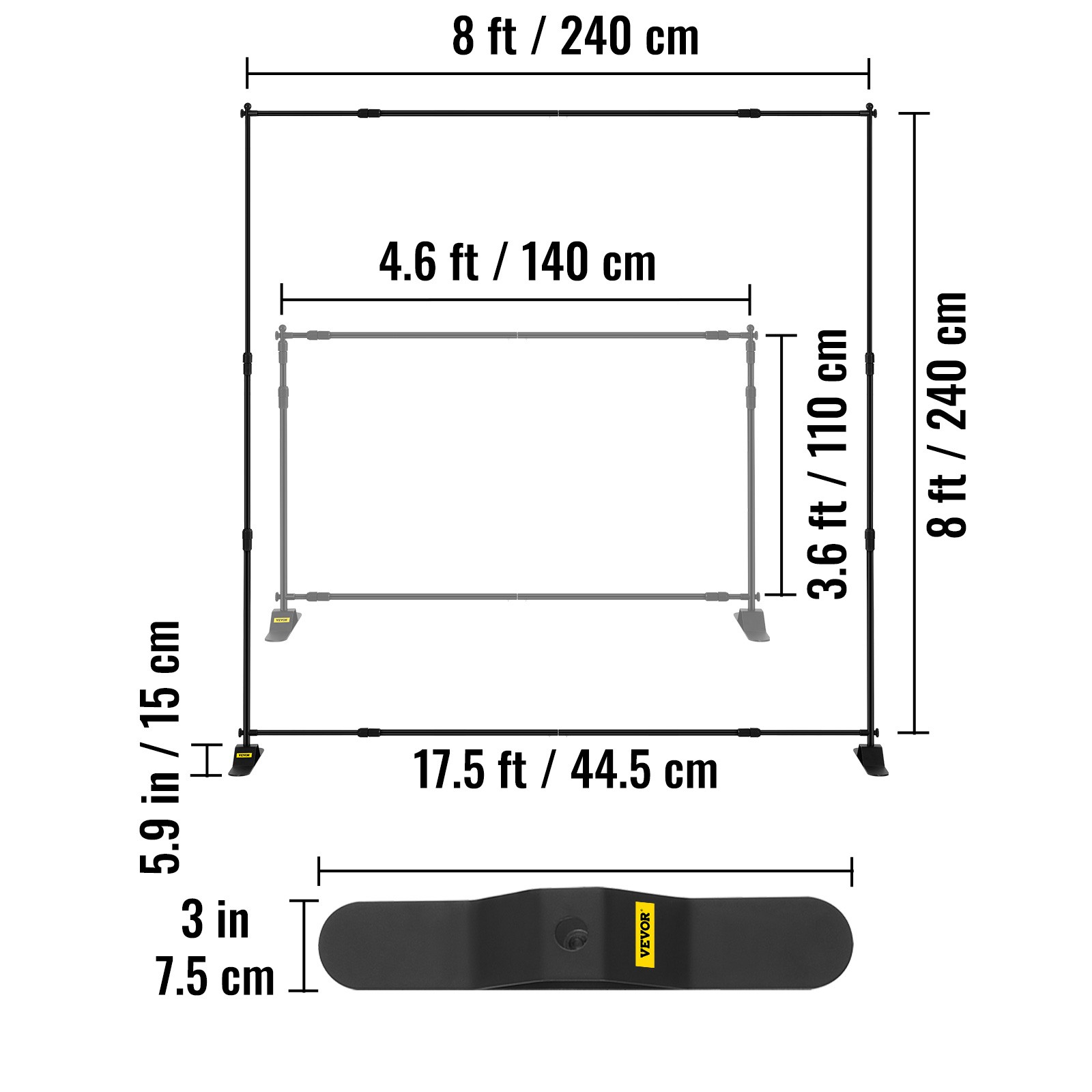 VEVOR 8′ Display Backdrop Banner Stand Adjustable Telescopic