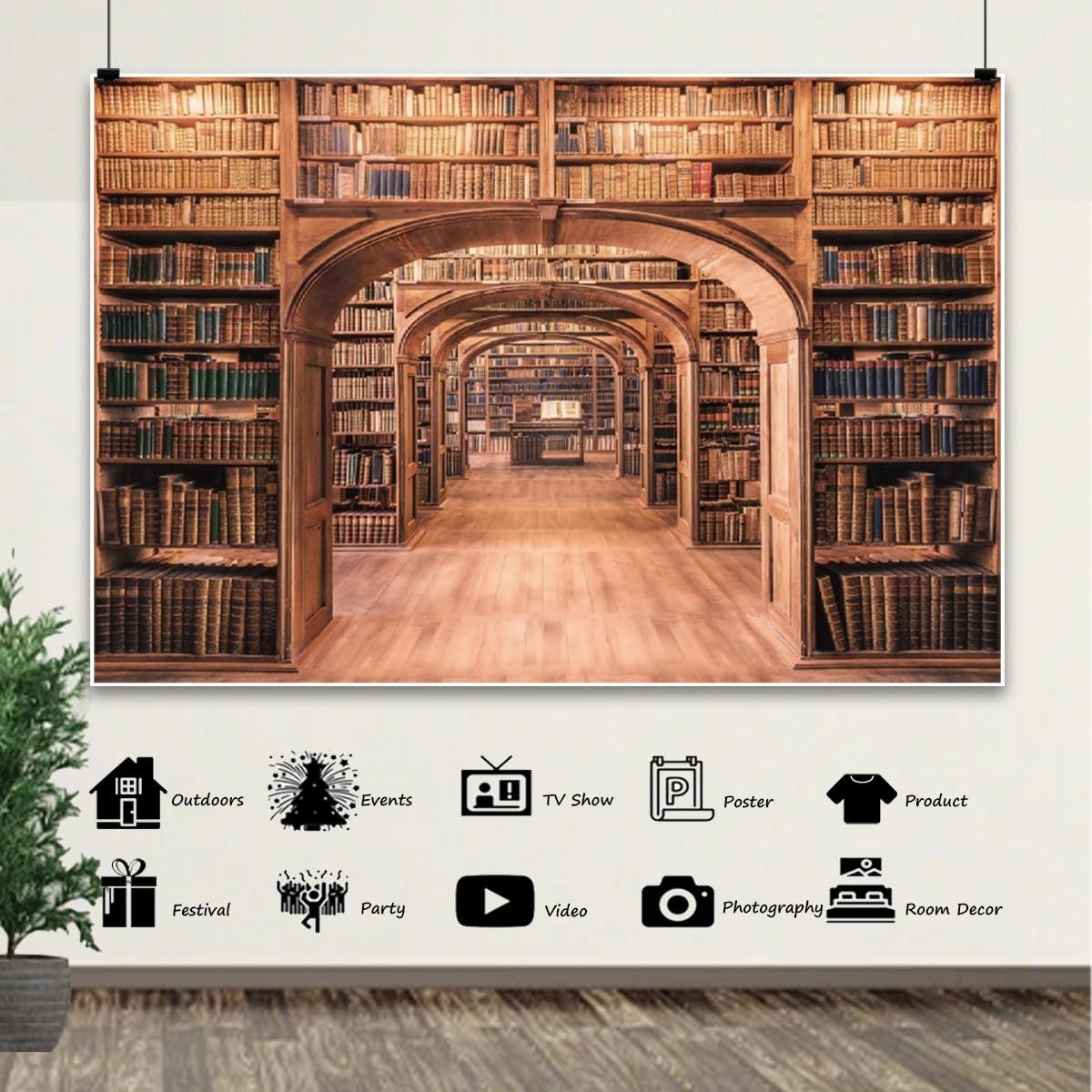 8x6ft Vintage Bookshelf Backdrop – Antique Bookcase Photography Background for E