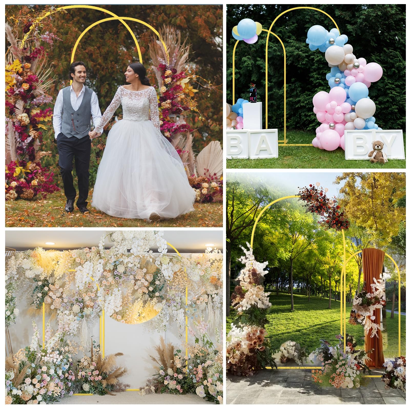 Metal Arch Backdrop Stand Wedding Arch frame Set of 2 (7.2FT,6FT) Gold Balloo…