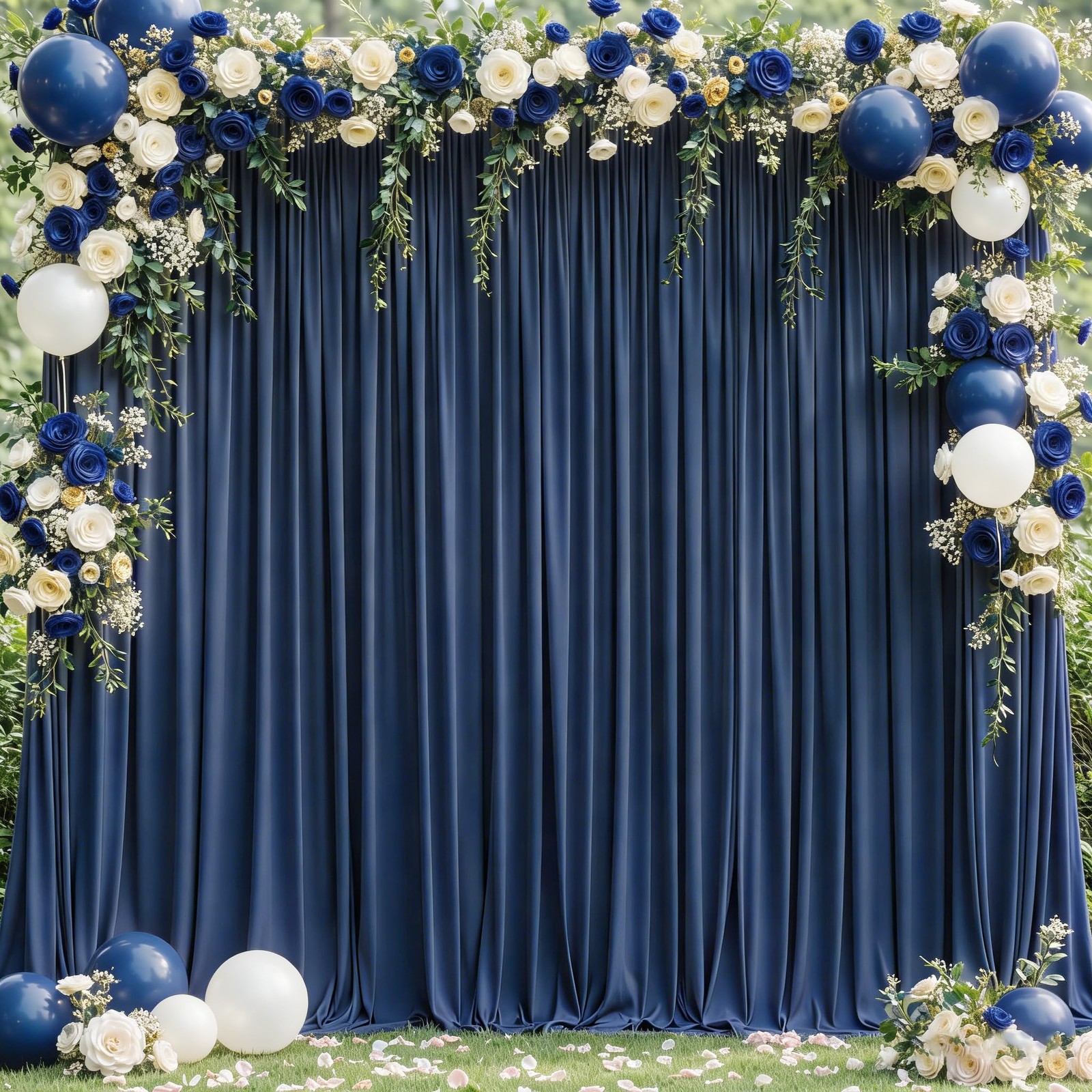 8x10ft Navy Blue Wrinkle Free Polyester Backdrop Curtain 2 Panels 4x10ft