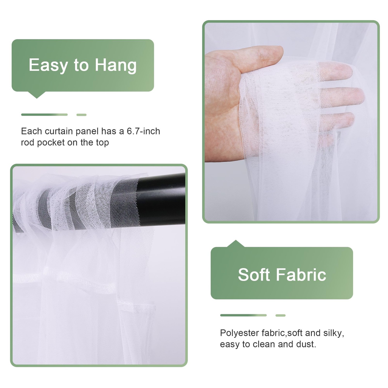 Tulle Backdrop Curtain With Lights String 10×8 FT White Sheer 2 Panels Box