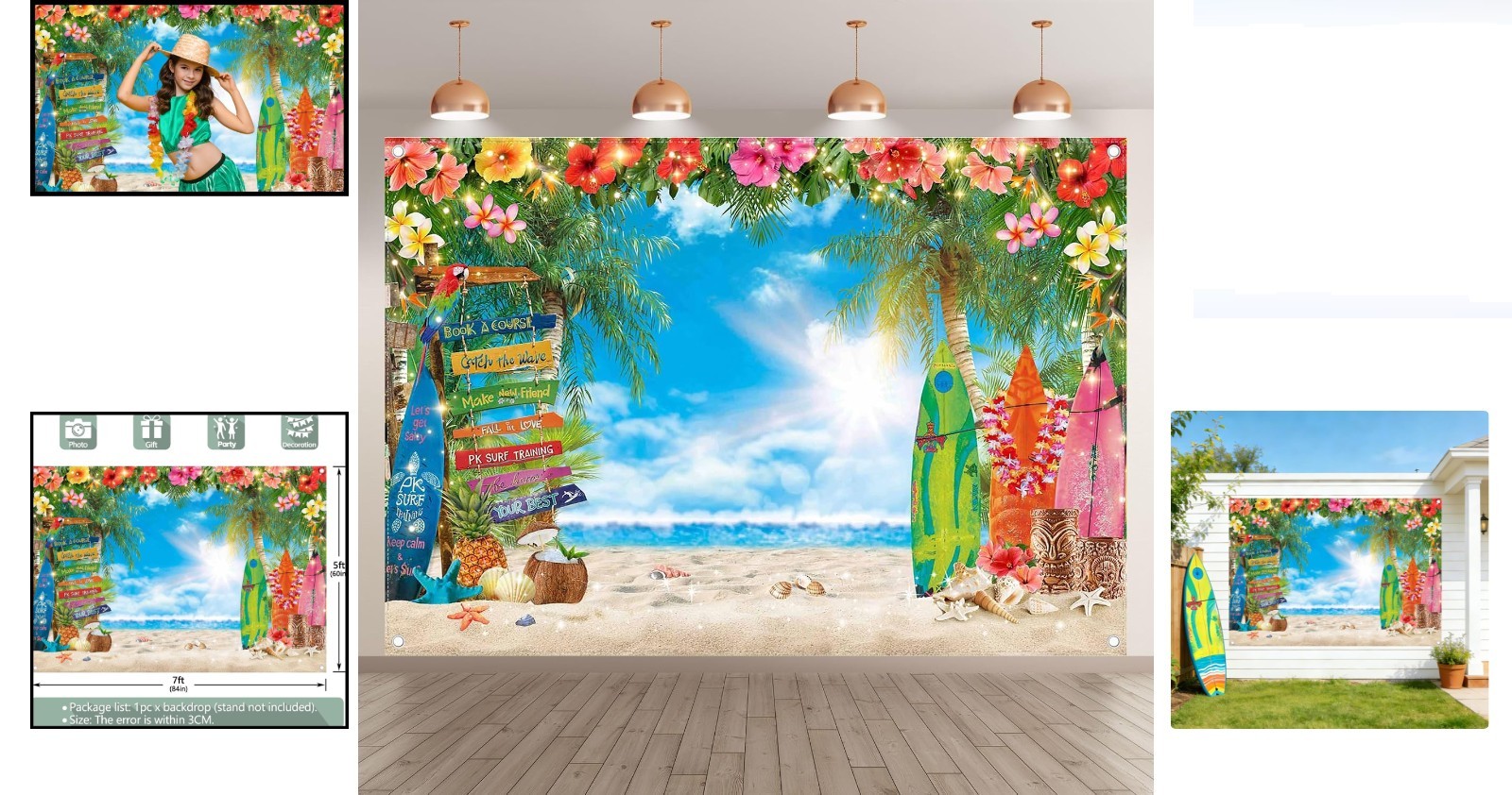 7x5ft Hawaiian Beach Backdrop Tropical Flowers Palm Leaves Party Photo Booth …