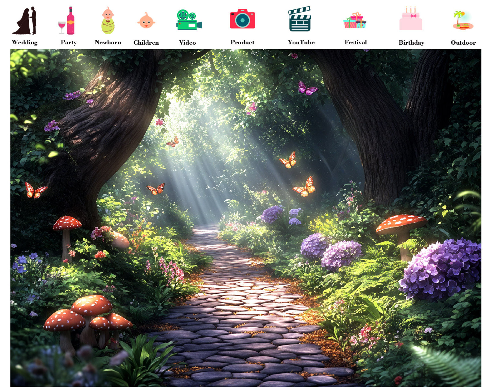 10x8ft Floral Butterfly Red Mushroom Fairy Forest Photo Background Studio Props