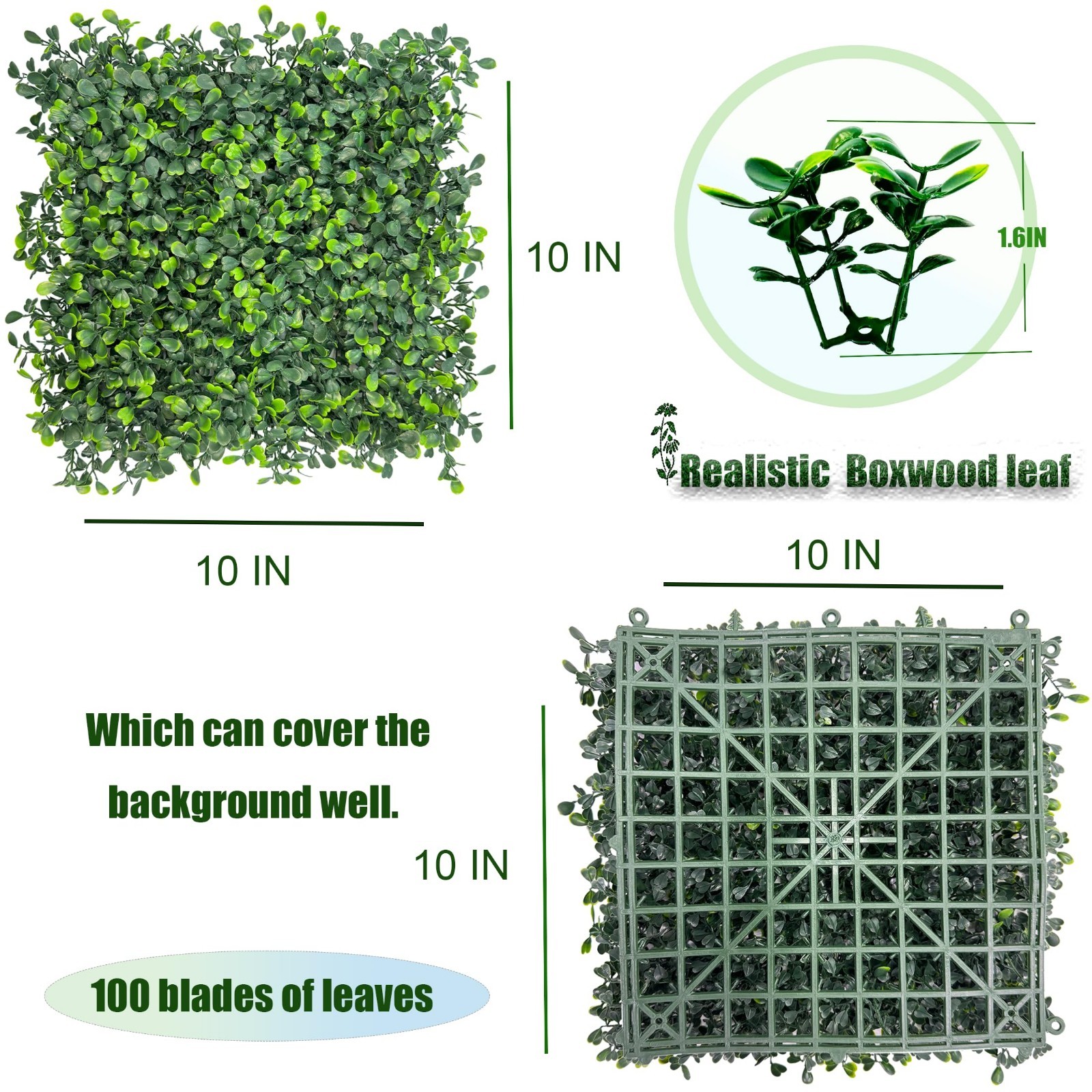 10″x10″ Artificial Grass Wall Backdrop – UV-Resistant Faux Greenery Panels for I