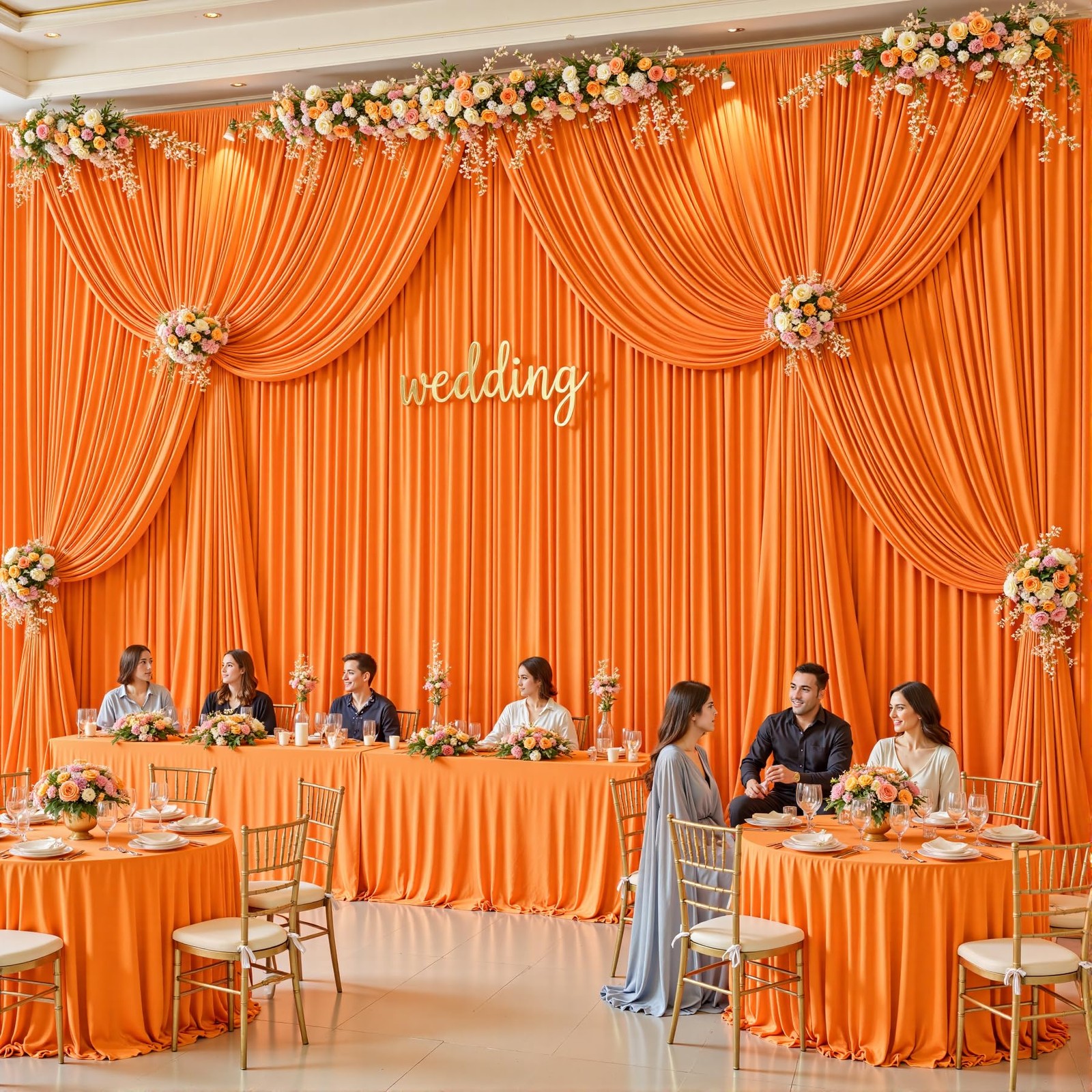 10 Panles Orange Backdrop Curtains – Wrinkle W4′ x H10′(10 panels),