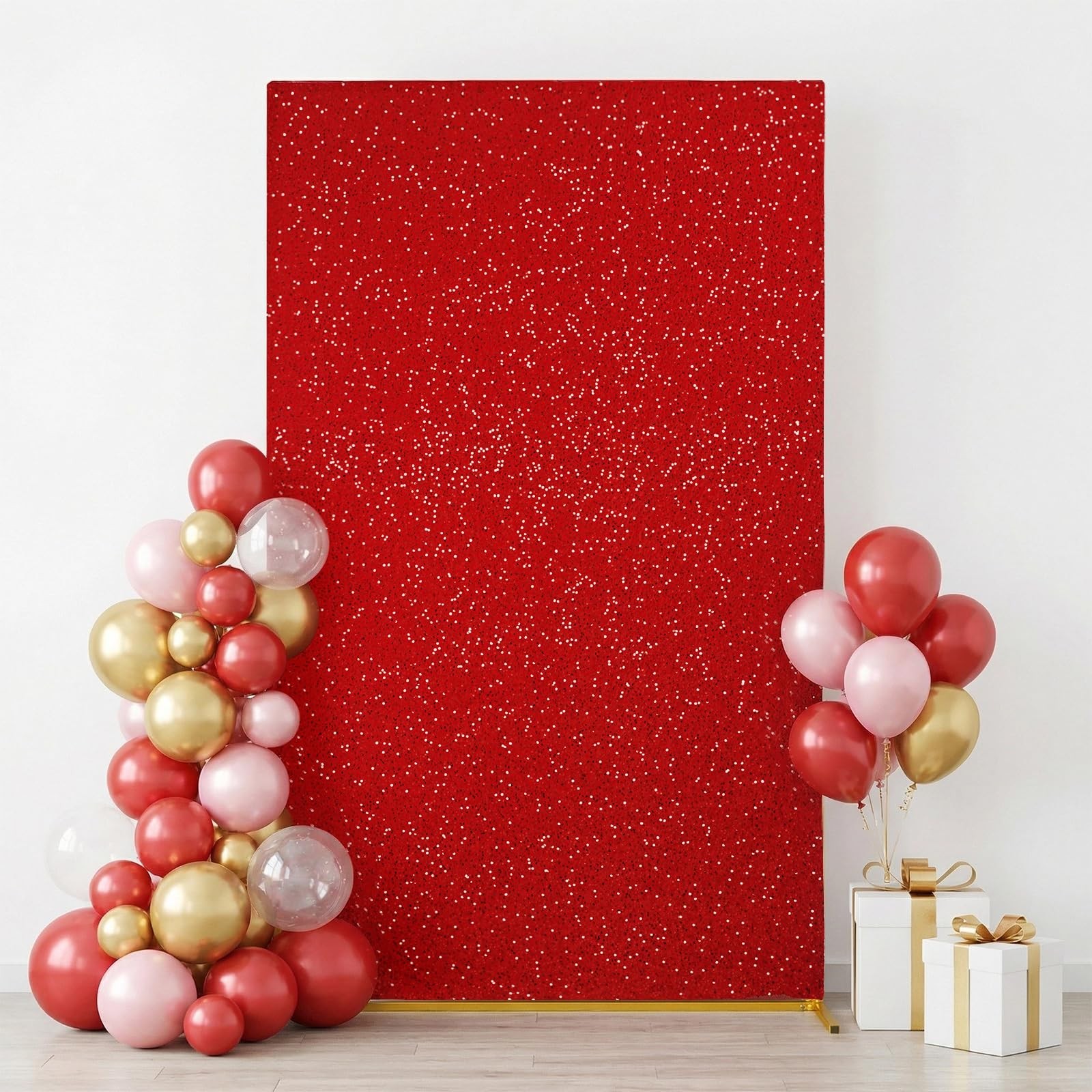 Square Wedding Arch Backdrop Cover, 6.6×4 Ft Velvet Red Sequin Backdrop Stand…