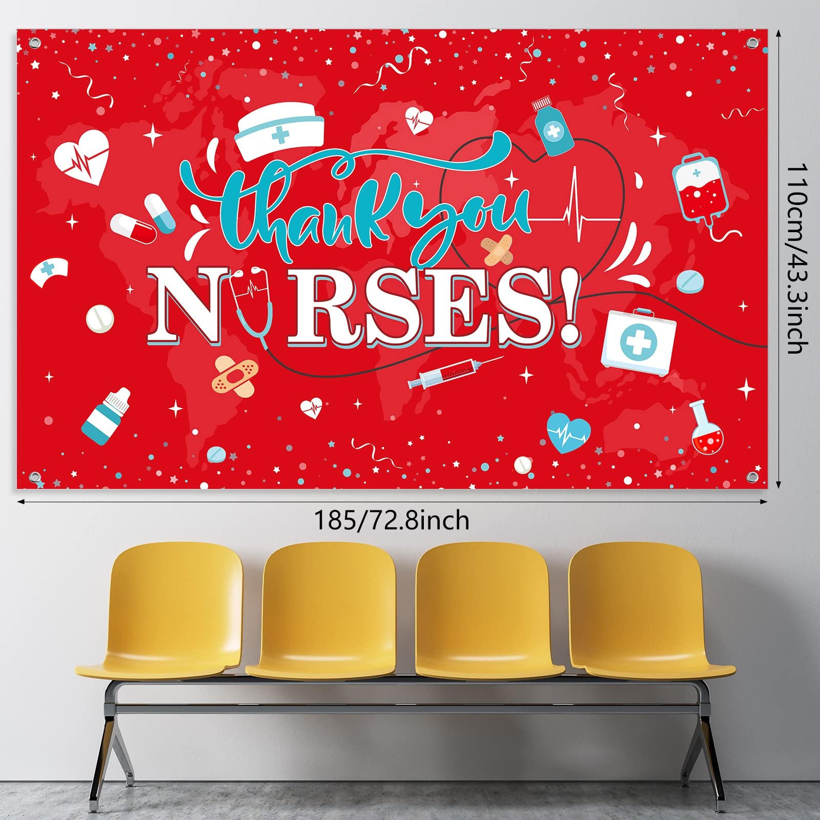 Thank You Nurses Backdrop Decoration,Large Fabric 2025 Nurses Week Backdrop B…