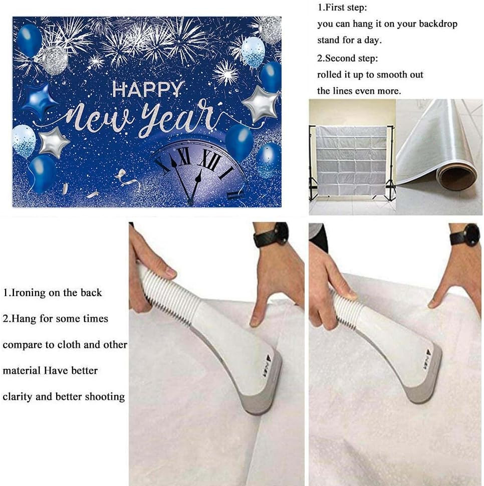 Happy New Year Backdrop 2026 Glitter Blue Fireworks New Years Eve Photography Ba