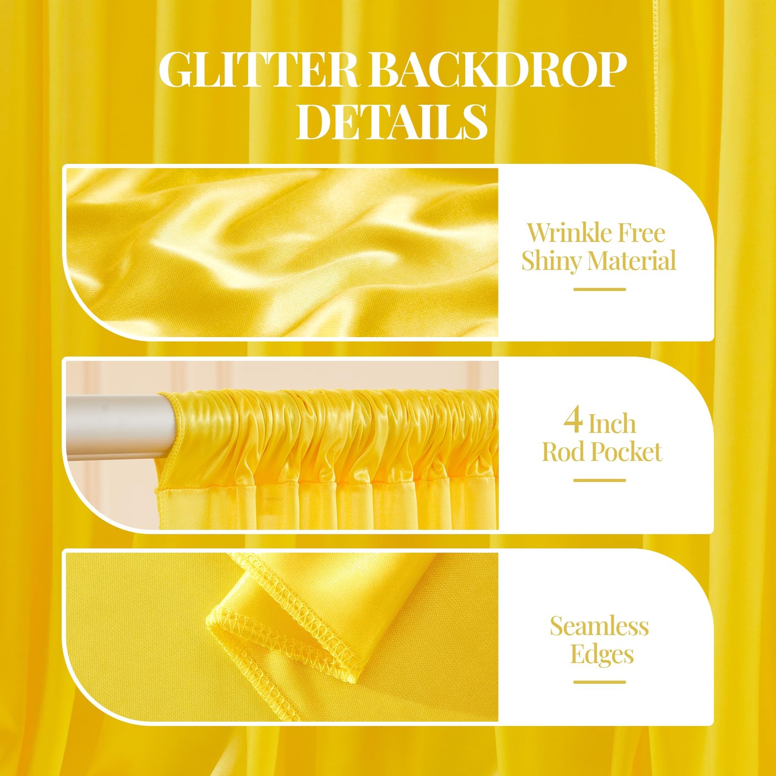 40x10ft Yellow Gold Glitter Backdrop Curtain W5 x H10′(8 Panels),