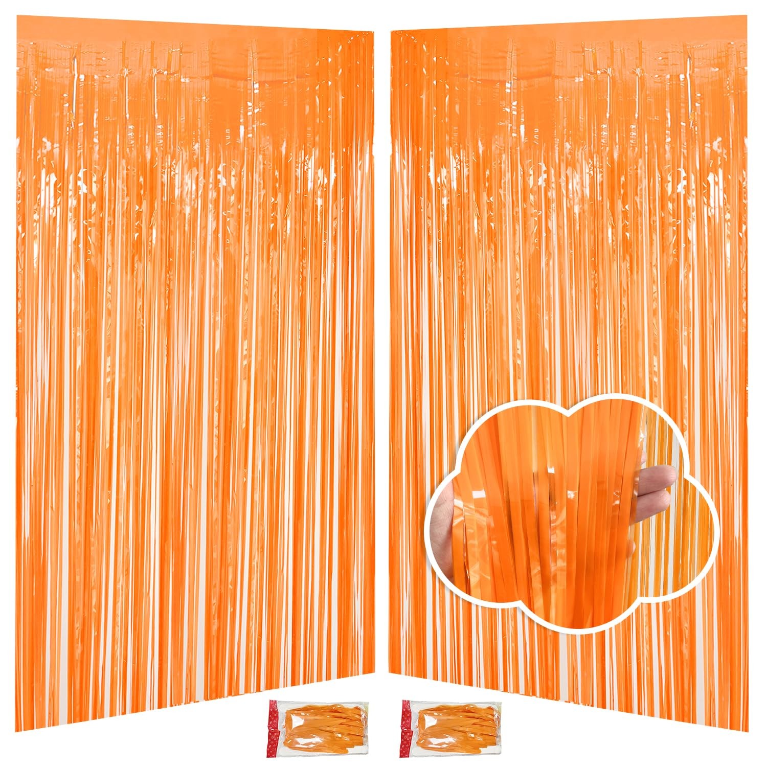 2 PCS Thanksgiving Orange Streamers Fringe Backdrop 3.3×8.2Ft Foil Curtains