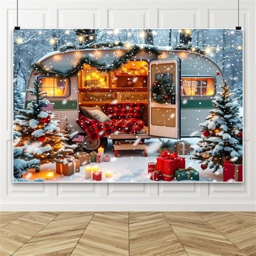White Red Snowflakes Forest Photo Backdrop – 8x6ft – Winter Wonderland