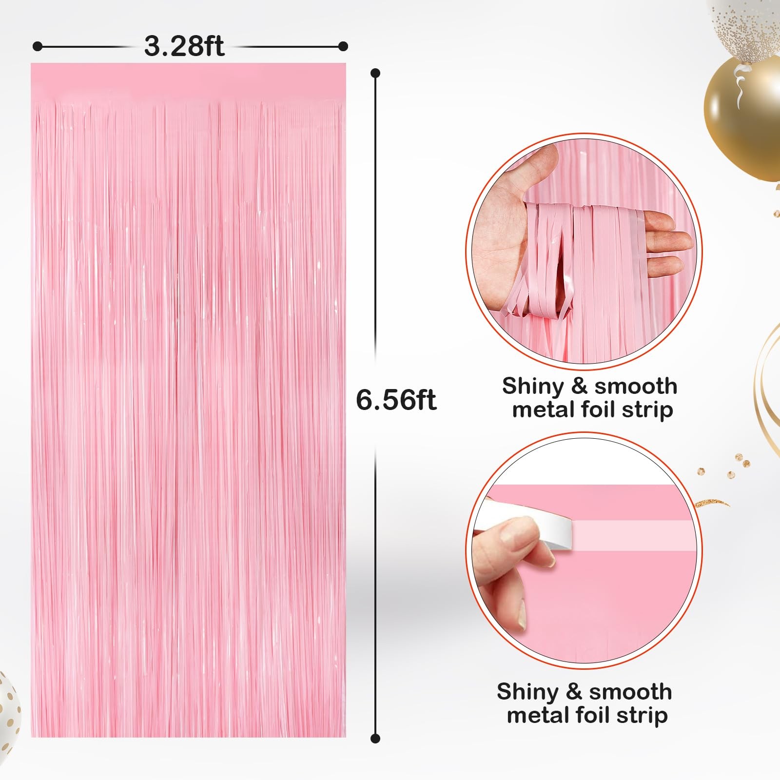 2 PCS Pastel Pink Metallic Tinsel Foil Fringe Curtains Photo Booth Backdrop