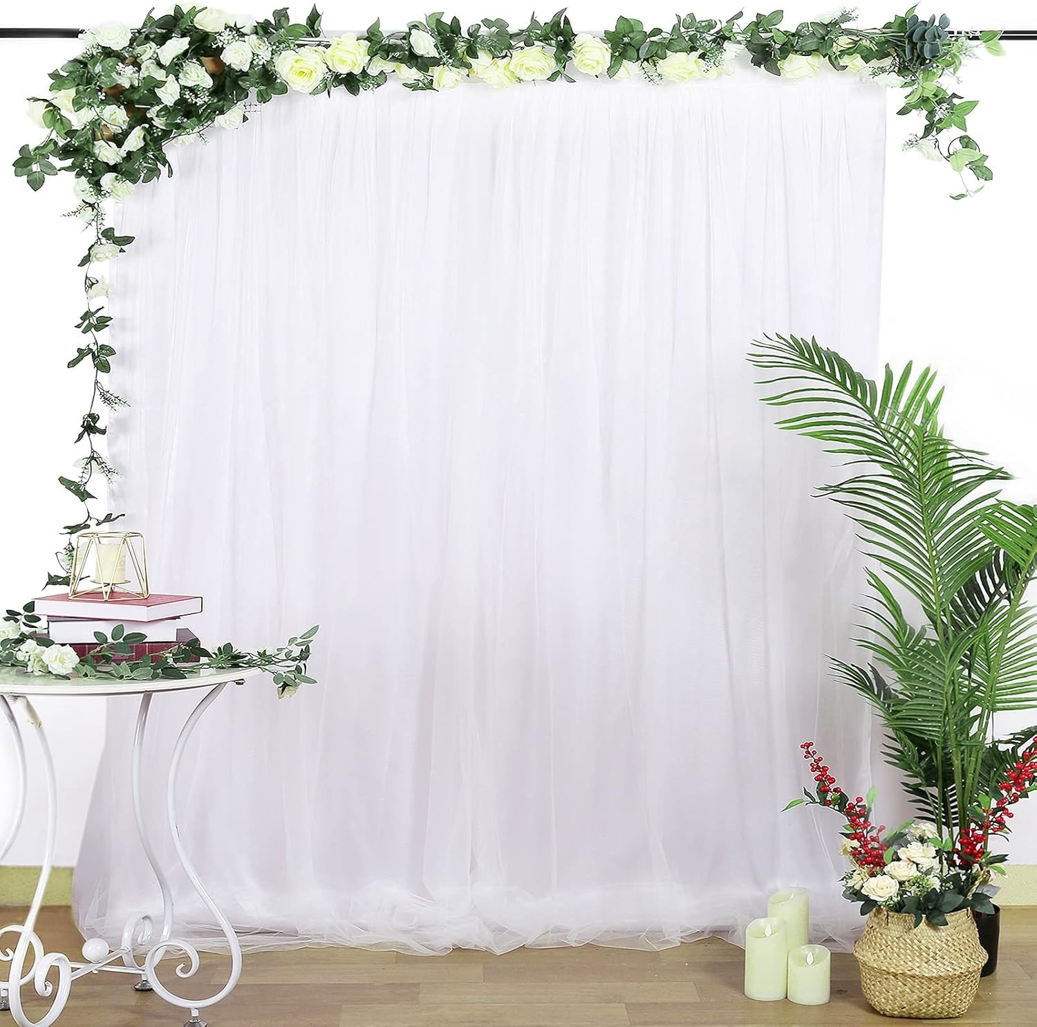 5x7FT Wedding Tulle Backdrop Curtain White for Photography Party Ceremony