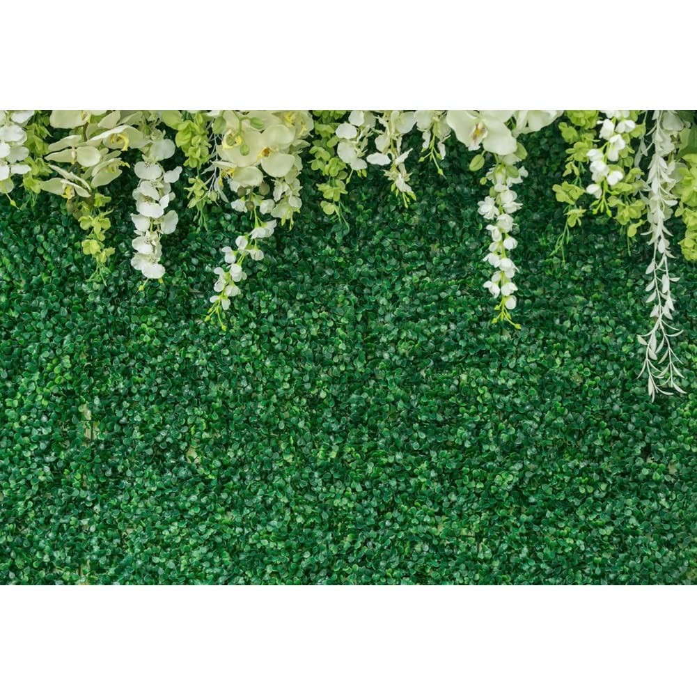 10x8ft Greenery Backdrop, Flower, Spring Green Leaf, White Floral, Photo Wall