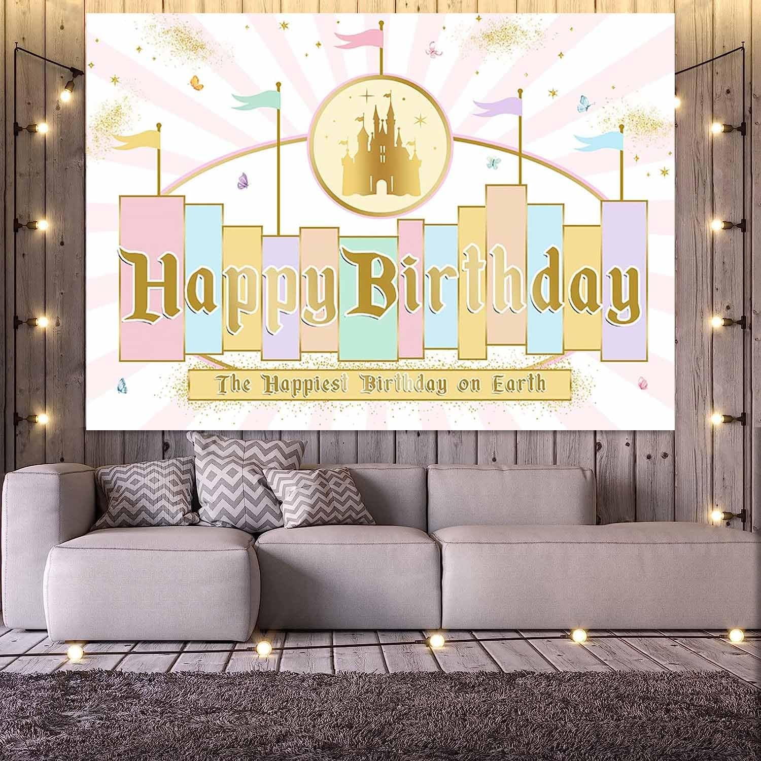 Princess Castle Birthday Backdrop Pastel Rainbow Stripes Magical Background G…