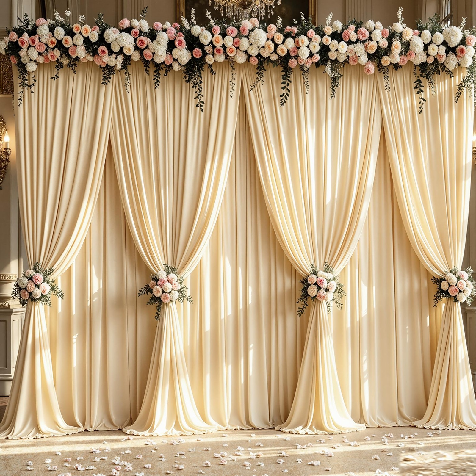 50x10ft Champagne Backdrop Curtain Panels W5′ x H10′(10 panels),