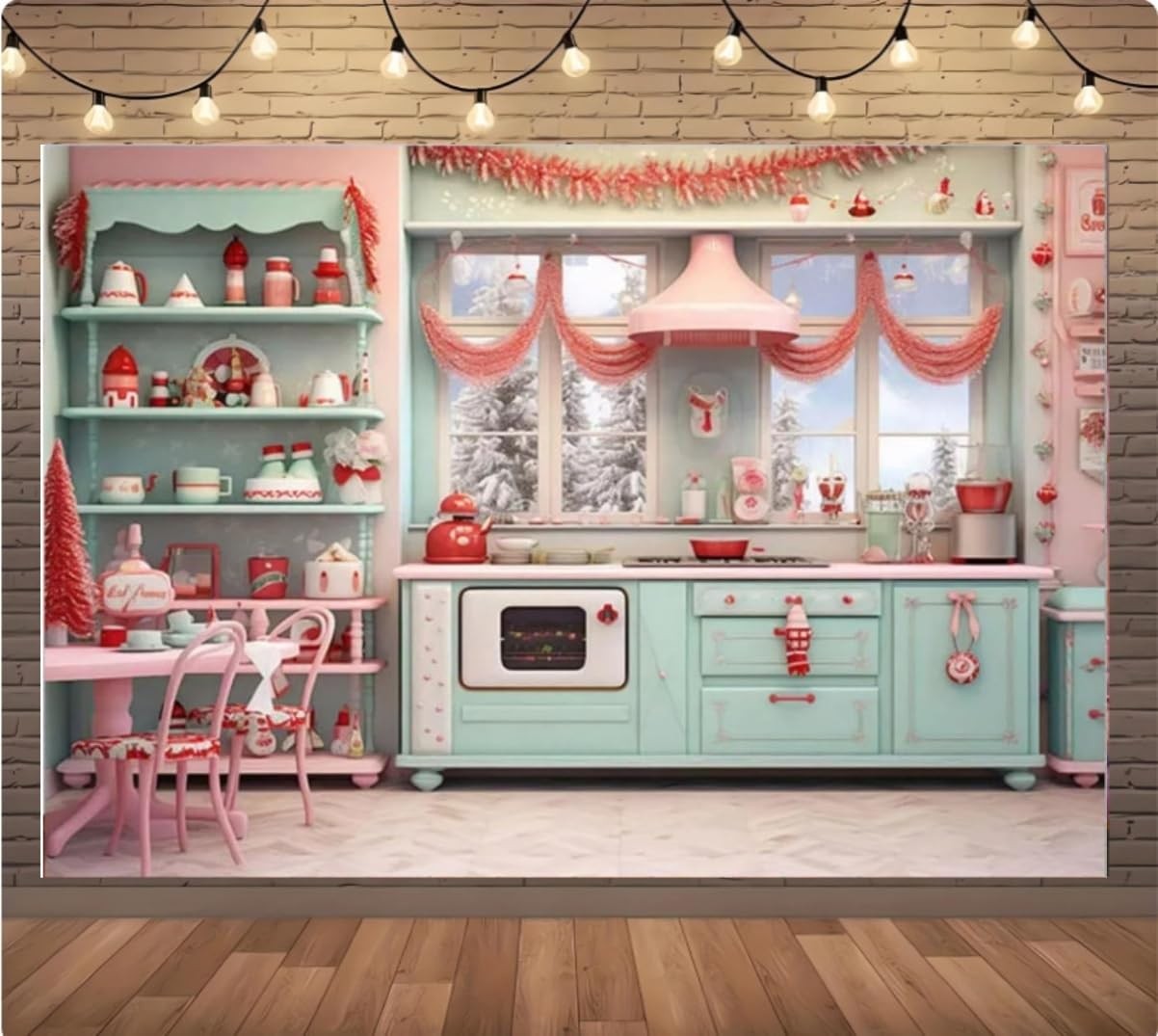 Winter Christmas Kitchen Photography Backdrop Indoor Window Photo 7×5 Ft