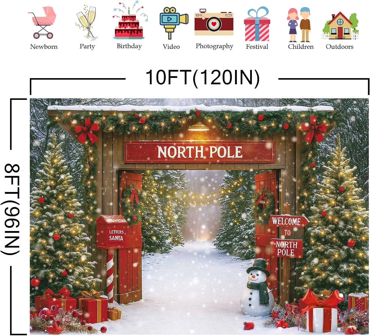 10x8ft Christmas Photo Background White Snowy Forest for Baby Holiday Photos