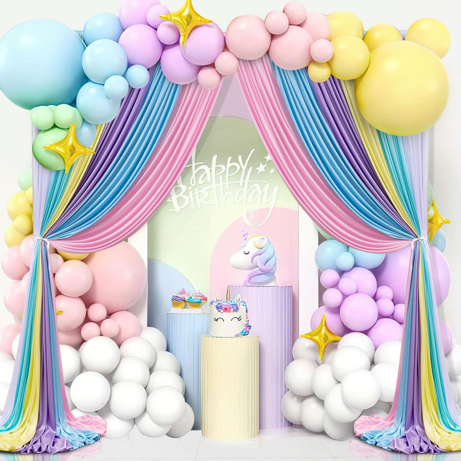 Rainbow Pastel Backdrop Curtains 15x10ft Wrinkle Free 6 Panels 2.5x10ft