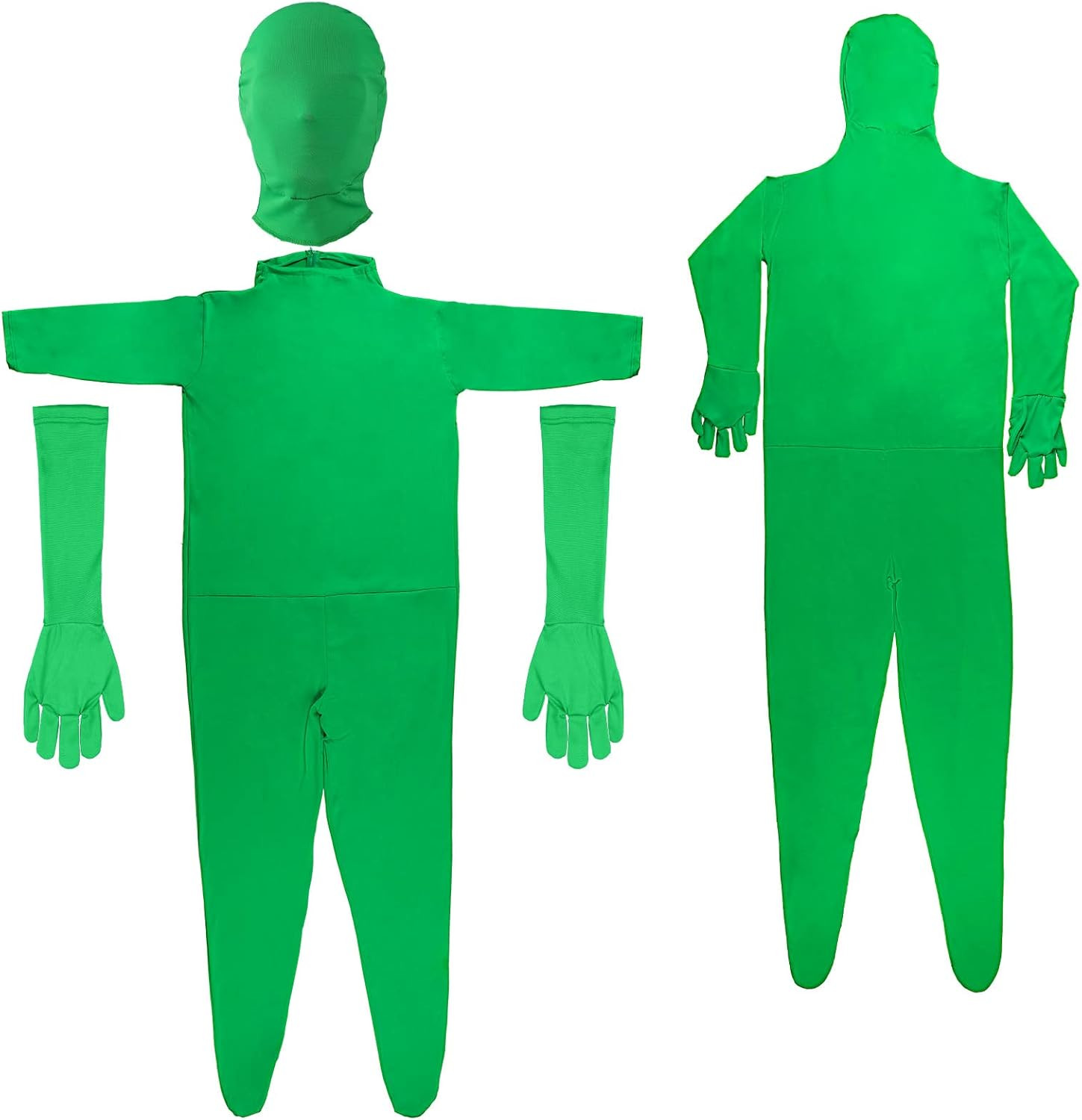 2 Pack Green Screen Chromakey Bodysuit Gloves Hood Unisex Disappearing Photogra