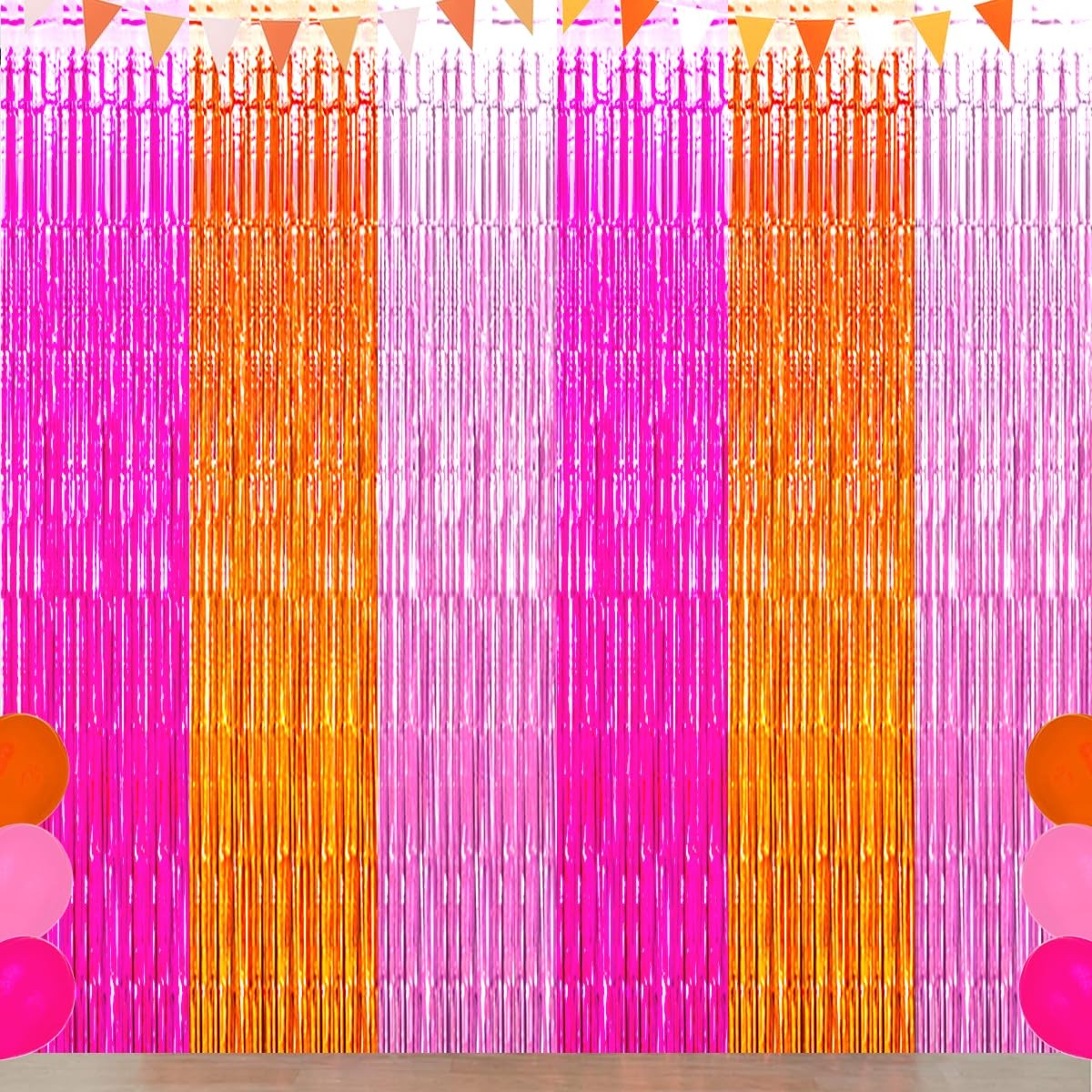 Pink Orange Party Decorations, Rose Red Orange Pink Foil Fringe Backdrop Curt…