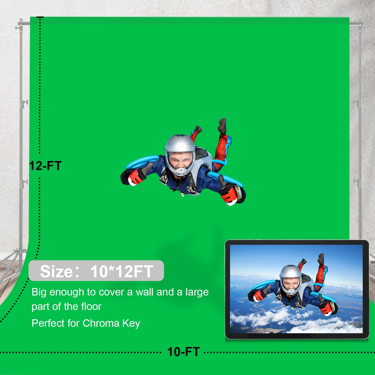 Aimosen 12 X 10 FT Large Green Screen Backdrop for 10 X 12 FT,